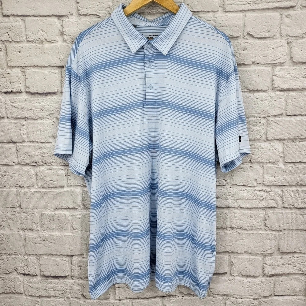 UNDER ARMOUR Blue Striped 3 Button Golf Polo Shirt Sz 2XL